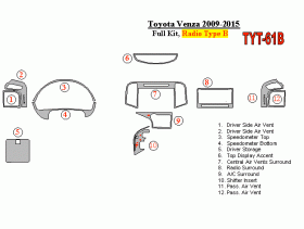 Toyota Venza 2009 - 2015 Dash Trim Kit